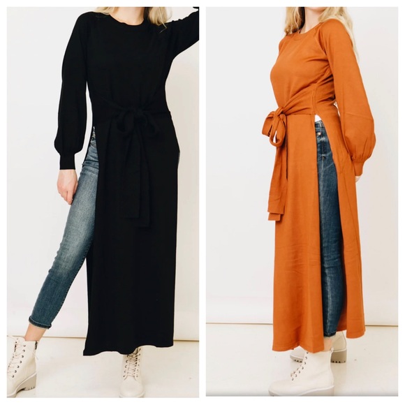 Maxi Dress with Side Slit and Tie Waist Detail - Picture 4 of 8